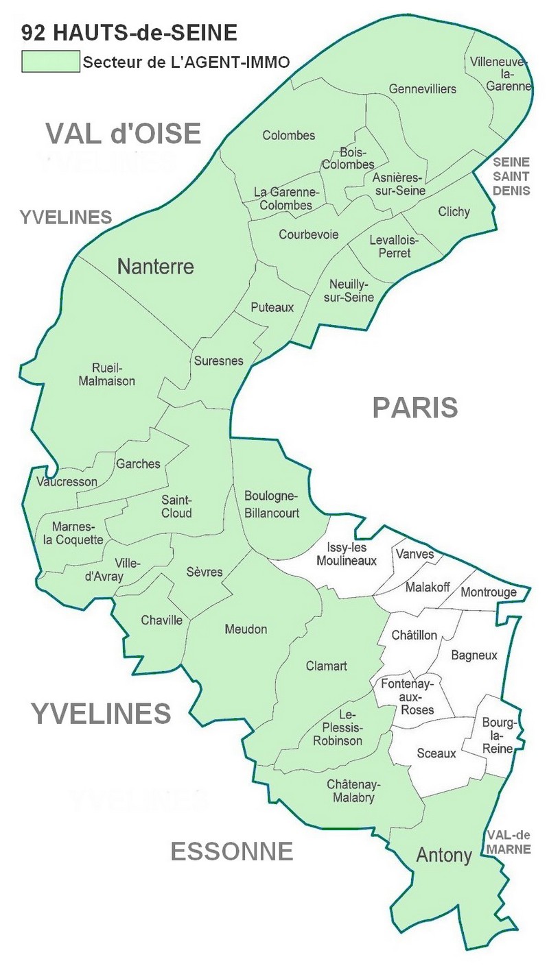 Carte du secteur de L'AGENT-IMMO, dans les Hauts-de-Seine (92)